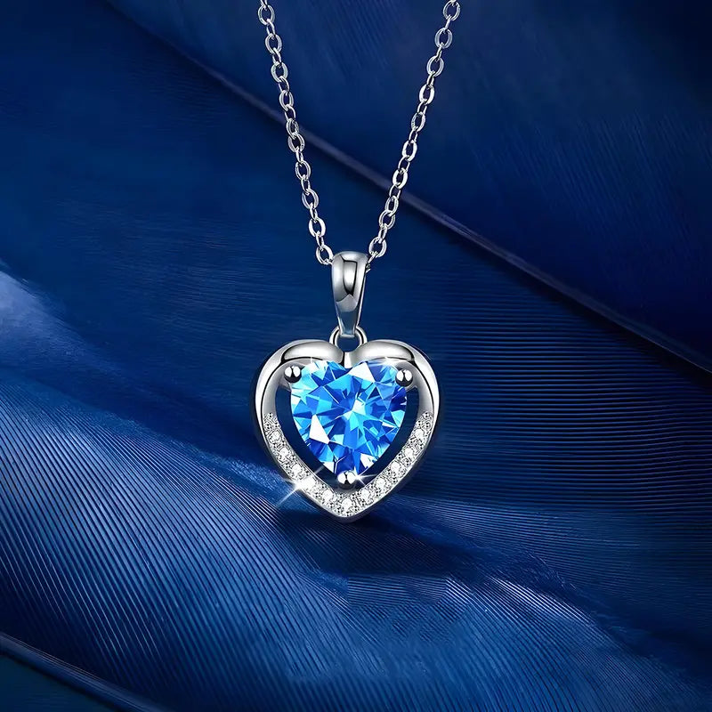 Silver Plated Ocean Heart Cubic Artificial Crystal Pendant Suitable for Women DIY Jewelry Necklace