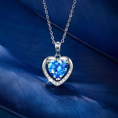 Silver Plated Ocean Heart Cubic Artificial Crystal Pendant Suitable for Women DIY Jewelry Necklace