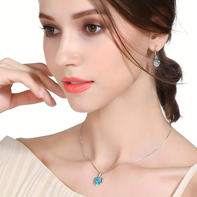 Silver Plated Ocean Heart Cubic Artificial Crystal Pendant Suitable for Women DIY Jewelry Necklace