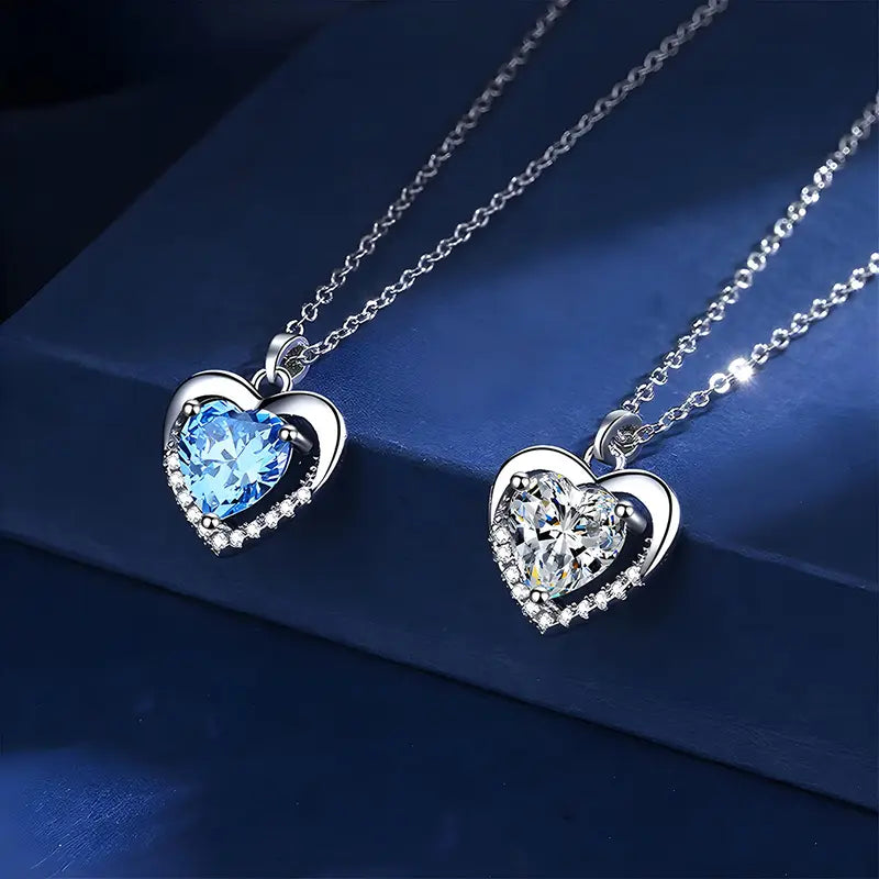 Silver Plated Ocean Heart Cubic Artificial Crystal Pendant Suitable for Women DIY Jewelry Necklace