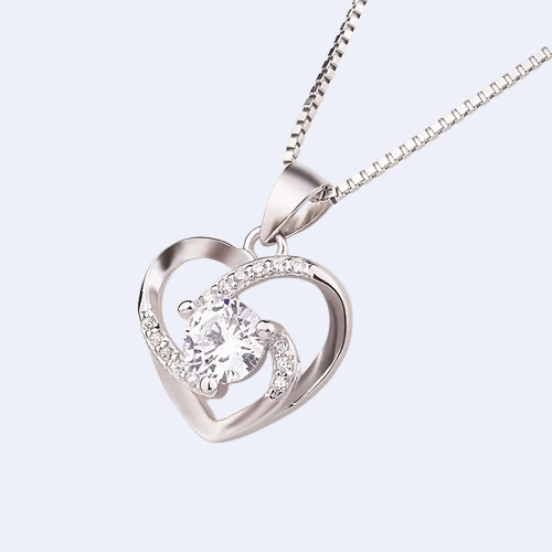 Pure Silvery Love Necklace Heart-Shaped Fashion Pendant Clavicle Chain