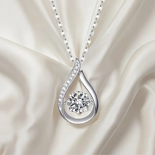 Pure Silvery Women's Chain Necklace with Water Drop Pendant