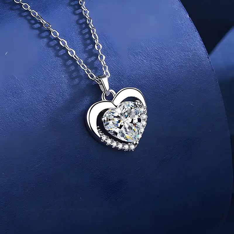 Silver Plated Ocean Heart Cubic Artificial Crystal Pendant Suitable for Women DIY Jewelry Necklace